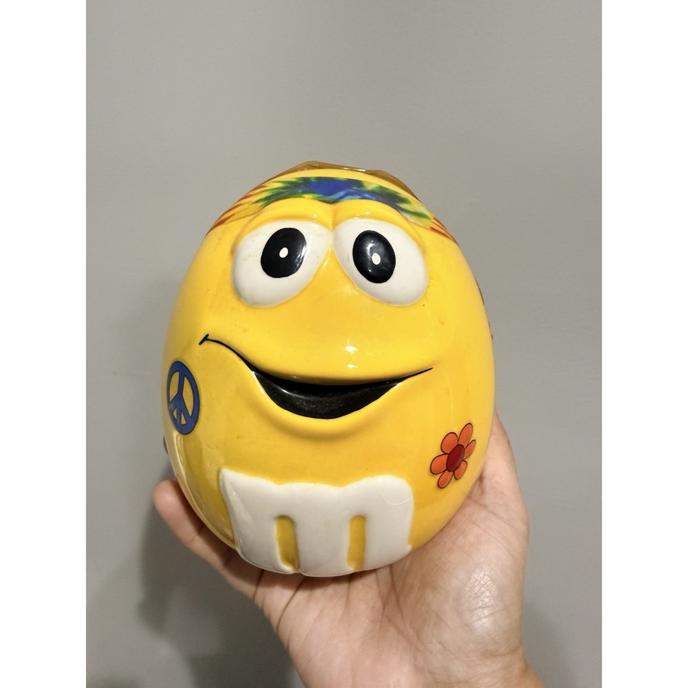 RARE Vintage M&M Ceramic Cookie Candy Jar Groovy‎ Flower Power Yellow